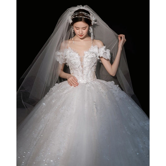 Luxury Off The Shoulder Sexy V-neck Bridal Dress