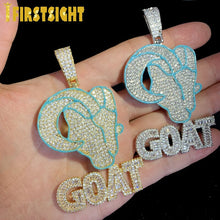 Load image into Gallery viewer, Bling CZ Letter Goat Pendant Necklace 5A Cubic Zirconia Blue Ename Head Animal Charm Men Women Hip Hop Jewelry
