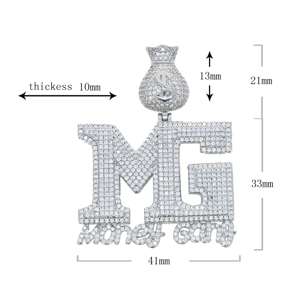 Iced Out Bling Letters Money Gang Pendant Necklace Gold Silver Color 5A Zircon Letter MG Charm Necklaces Men&#39;s Hip Hop Jewelry