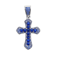 Load image into Gallery viewer, Bling Cross Pendant Necklace Silver Plated Baguette CZ Cubic Zirconia Blue Pink Charm Choker Hip Hop Men Jewelry
