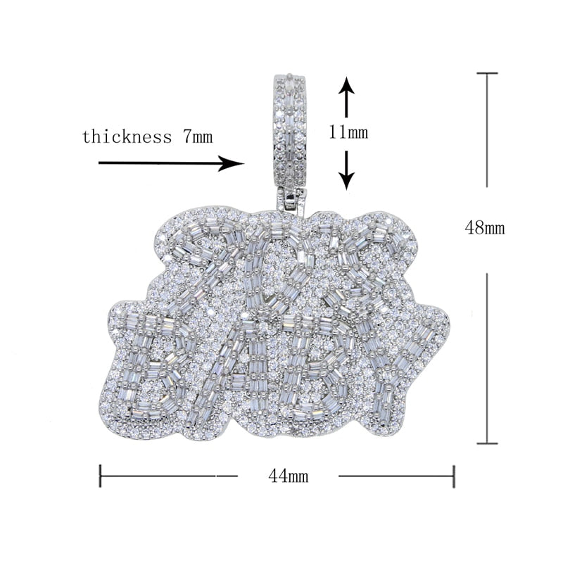 Bling Baguette CZ 90&#39;S Baby Pendant Necklace Silver Color Zircon Letters Charm Men&#39;s Women Hip Hop Jewelry