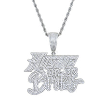 Load image into Gallery viewer, Bling CZ Letter Hustle Broke Pendant Necklace Cubic Zirconia Silver Color Cursive Letters Men Fashion Hip Hop Jewelry

