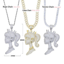 Load image into Gallery viewer, Bling Girl Head Pendant Necklace Full CZ Cubic Zirconia Crown Queen Charm Fashion Women Hiphop Jewelry
