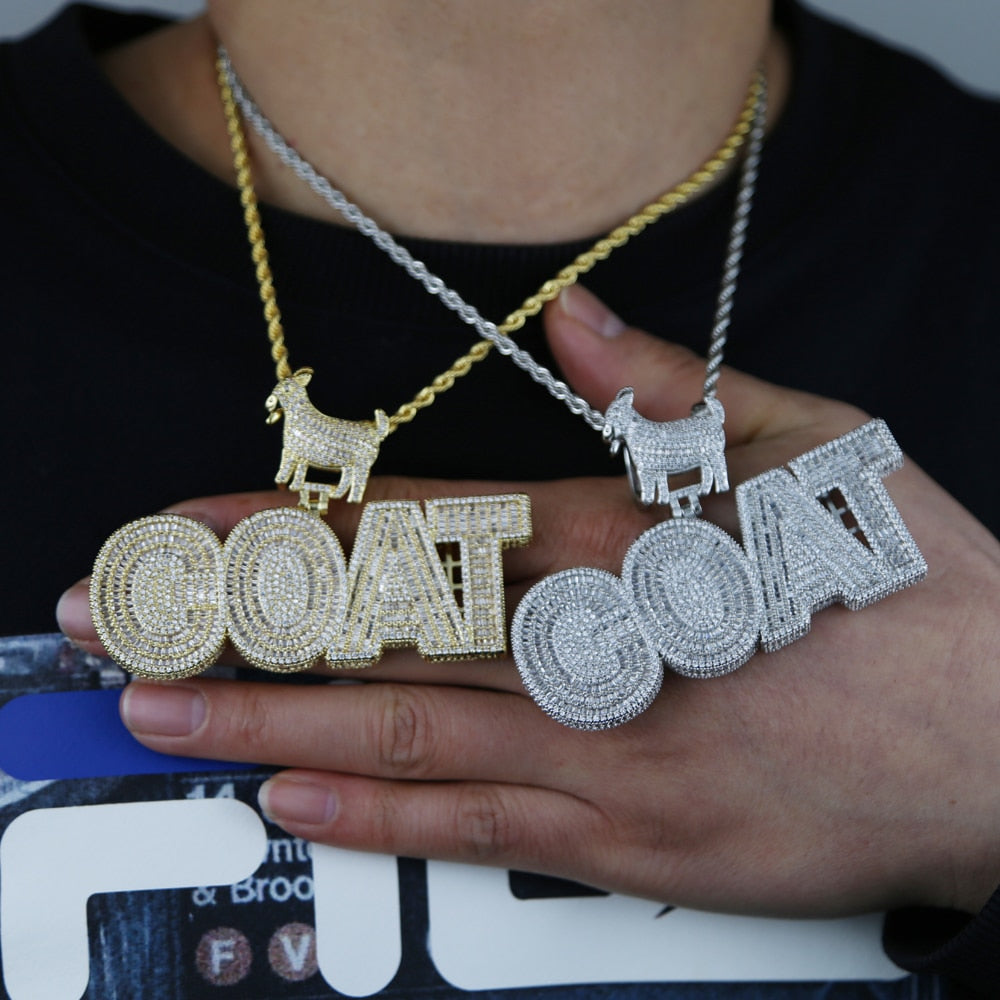 Bling CZ Letter Goat Pendant Necklace Cubic Zirconia Animals Lucky Badge Letters Charm Men Women Hip Hop Jewelry