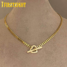 Load image into Gallery viewer, Gold Color 5mm Cuban Link Chain Cz Toggle Heart Clasp Necklace Micro Pave European Classic Fashion Women Choker Women Jewelry
