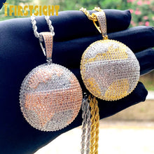 Load image into Gallery viewer, Bling CZ Letters Hustlers World Pendant Necklace Two Tone Color Zircon Map Charm Necklaces Men&#39;s Women Hip Hop Jewelry
