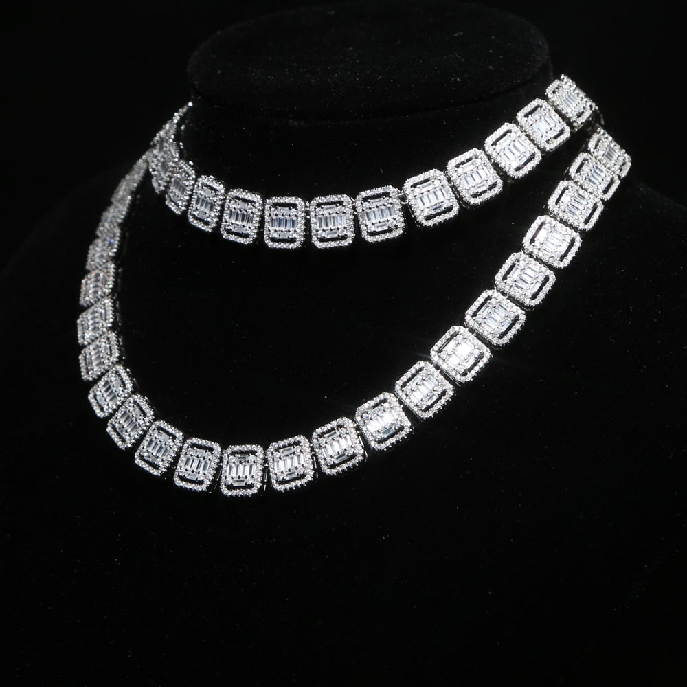 New 11mm Personality Baguette CZ Necklace Miami Cuban Chain Iced Out Cubic Zirconia Bling Tennis Choker Hip Hop Women Jewelry