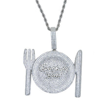 Load image into Gallery viewer, Bling CZ Letters Everybody Eats Pendant Necklace Zircon Tableware Charm Necklace Men&#39;s Women Hip Hop Jewelry
