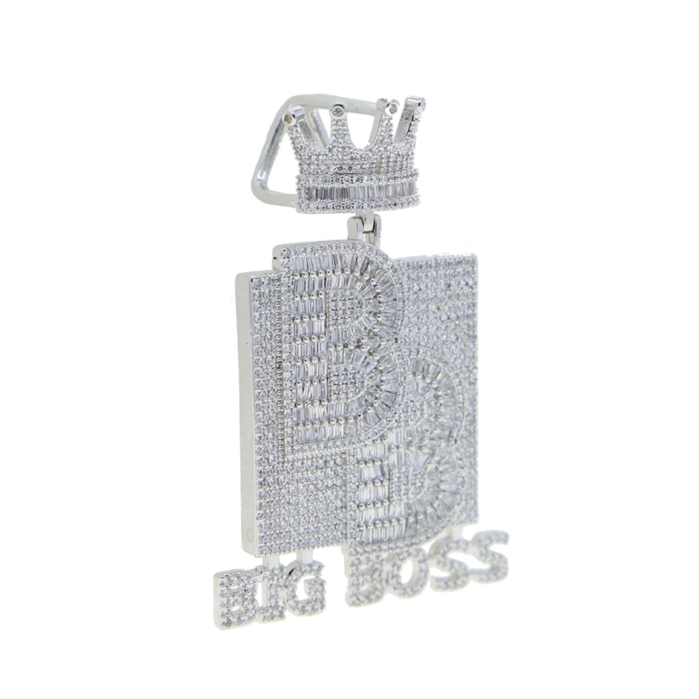 Iced Out Bling Letters Big Boss Pendant Necklace Gold Silver Color 5A Zircon Crown Letter Charm Men&#39;s Women Hip Hop Jewelry