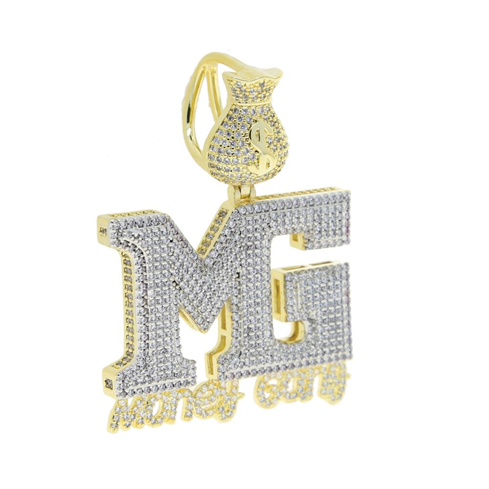 Iced Out Bling Letters Money Gang Pendant Necklace Gold Silver Color 5A Zircon Letter MG Charm Necklaces Men's Hip Hop Jewelry