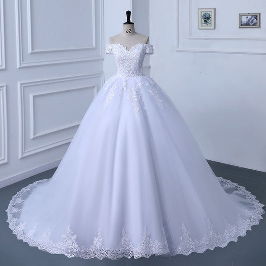 Off The Shoulder Beading Wedding Dress Ball Gown Pearls Bridal Dress