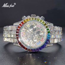 Load image into Gallery viewer, Luxury Men&#39;s Watch With Raninbow Diamond Baguette Watches For Male Three Dial Multifunctional Wristwatches Look Like Expensive
