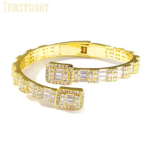 Load image into Gallery viewer, 2022 New Iced Out Bling CZ Opened Square Zircon Bracelet Gold Silver Color 5A CZ Baguettet Bangle For Men Women Hiphop Jewelry
