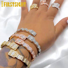 Load image into Gallery viewer, 2022 New Iced Out Bling CZ Opened Square Zircon Bracelet Gold Silver Color 5A CZ Baguettet Bangle For Men Women Hiphop Jewelry
