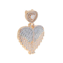 Load image into Gallery viewer, Bling Zircon Angel Wings Pendant Necklace Tow Tone Color CZ Heart Wing Charm Necklaces Men Women Hip Hop Jewelry
