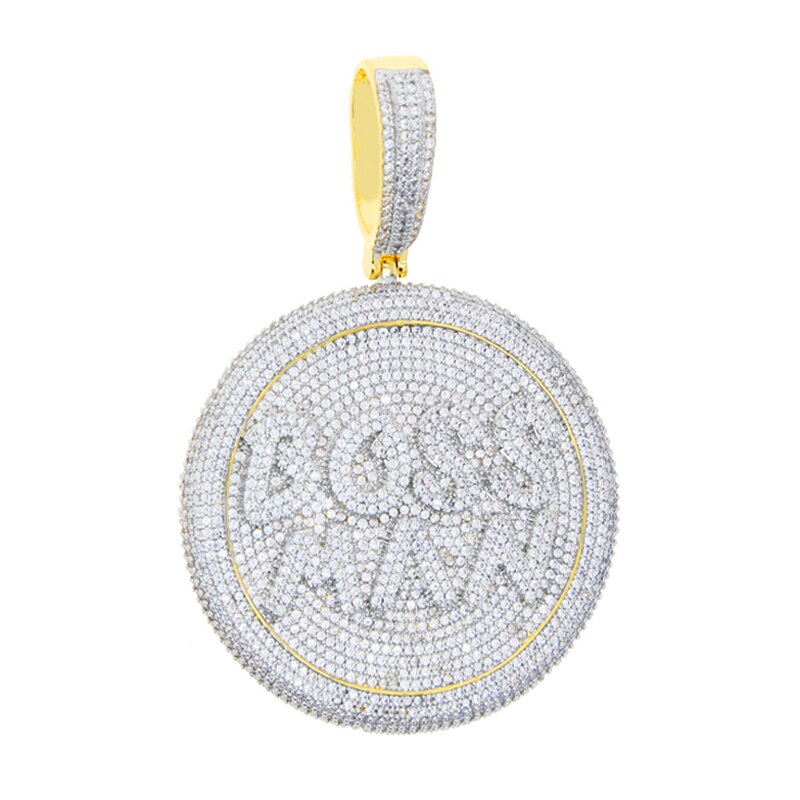 New HipHop Letter Boss Man Pendant Necklace Iced Out Bling Two Tone Color CZ Zircon Round Letters Charm Men&#39;s Women Jewelry