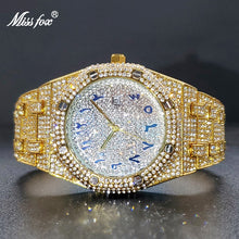 Load image into Gallery viewer, Luxury Gold Men&#39;s Watches Classic Hip Hop Iced Out Drop Quartz Watch With Octagon Dial Full Cuban Zircon Band Waterproof Clock
