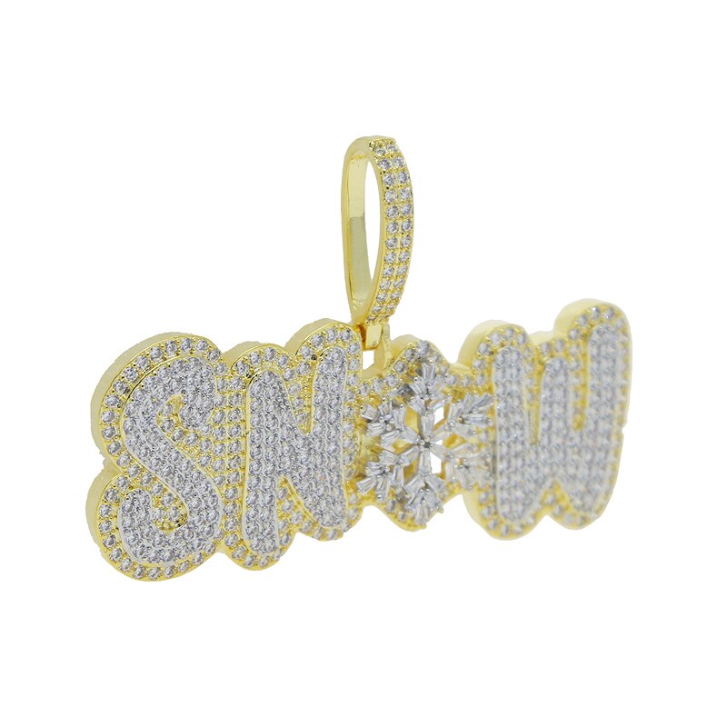 Bling Letter Snow Pendant Necklace Gold Silver Color 5A Zircon Letters Hollow Snow Necklaces Men's Hip Hop Jewelry