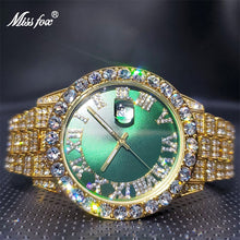 Load image into Gallery viewer, 18K Gold Men Watch with Green Dial Big Diamond Bezel Luxury Business Hip Hop Trend Couple Quartz Watches Calendar Dropshipping
