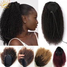 Load image into Gallery viewer, Ombre Drawstring Ponytail Afro Kinky Curly Ponytail Remy Brazilian Hair Ponytail Human Hair Ponytail Extensions T1b/4/27 T1b/99J
