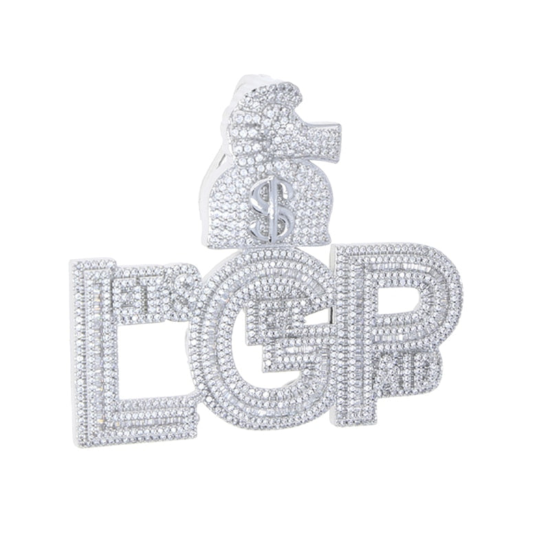 Letter Lets Get Paid Pendant Necklace Bling Silver Color CZ Zircon LGP Money Bag Charm Men&#39;s Women  HipHop Jewelry