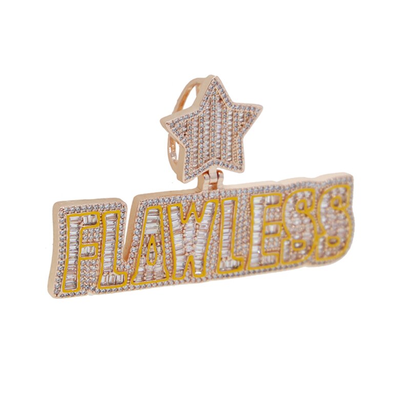 Baguette CZ Letter FLAWLESS Pendant Necklace Cubic Zirconia CZ Star Letters Charm For Men Women Hip Hop Jewelry