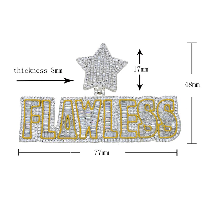 Baguette CZ Letter FLAWLESS Pendant Necklace Cubic Zirconia CZ Star Letters Charm For Men Women Hip Hop Jewelry