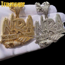 Load image into Gallery viewer, Bling Cubic Zirconia Letter NO RATS ALLOWED A Pendants Necklaces Two Tone Color NRA Charm For Men Women Hip Hop Jewelry
