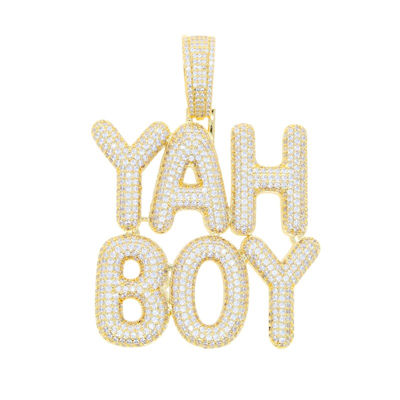 Bling Letters YAH BOY Pendant Necklace Gold Silver Color 5A Zircon Letter Charm Men's Hip Hop Rock Jewelry