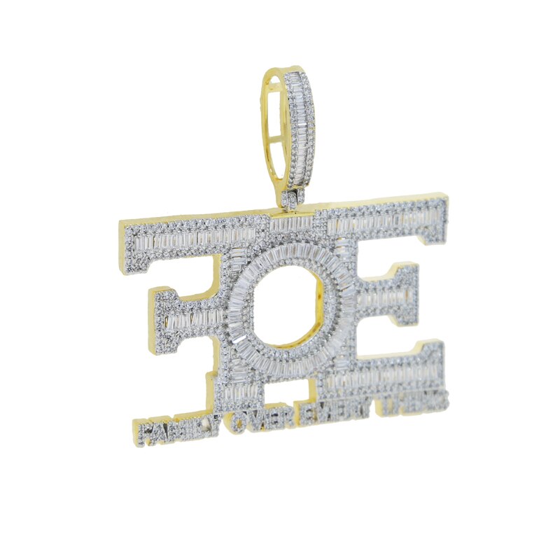 2022 New Letter Family Over Everything Pendant Necklace Bling CZ zircon Big FOE Charm Men&#39;s Women HipHop Jewelry