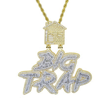 Load image into Gallery viewer, Bling Hip Hop Cursive Letter Big Trap Pendant Necklace CZ Cubic Zirconia House Charm Men Women Fashion Jewelry
