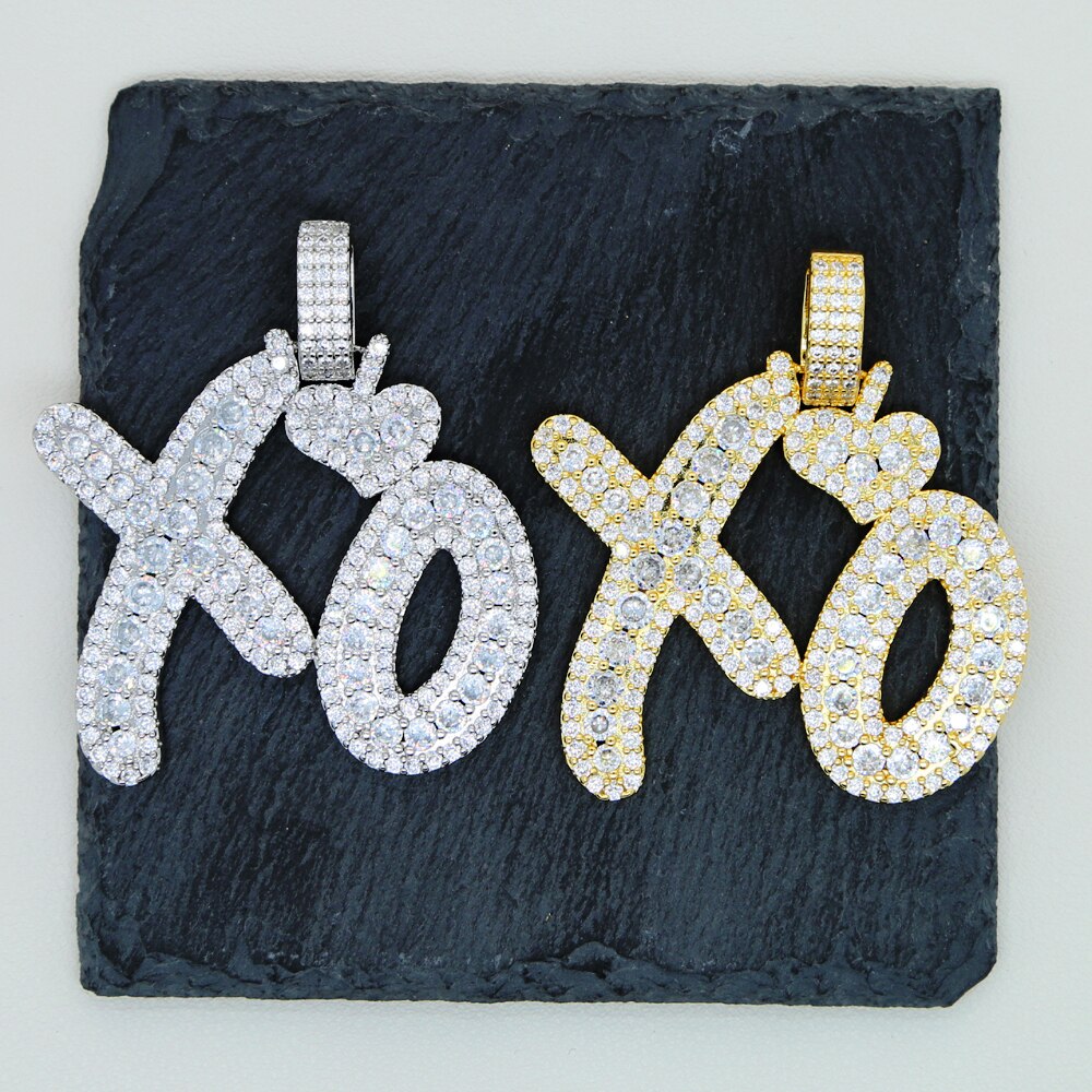 Bling Letter XO Pendant Necklace Gold Silver Color Tennis Chain AAA Zircon Hearts Charm Men Hip Hop Jewelry