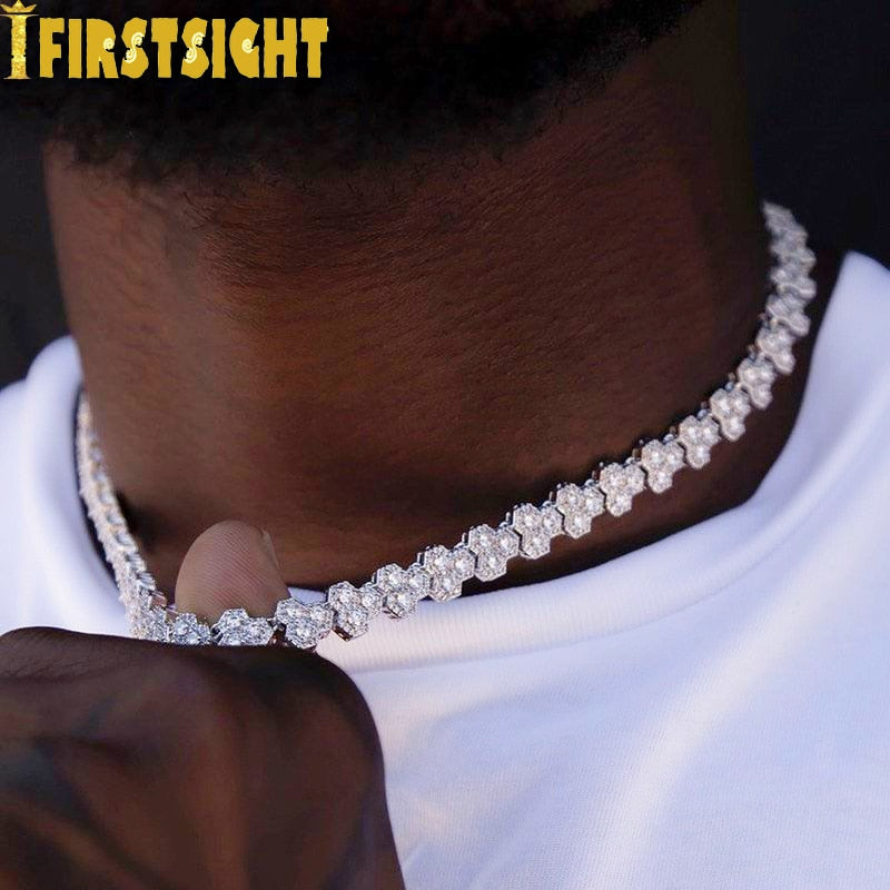 Bling CZ Cellular Charm Necklace Silver Color Micro Paved Tennis Chain Necklaces Men Women Hiphop Jewelry