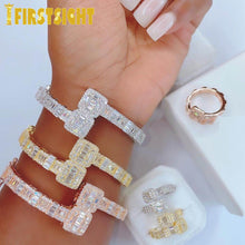 Load image into Gallery viewer, New Iced Out Bling Baguette AAA CZ Opened Heart Bracelet Silver Color Square Zircon Charm Bangle For Men Women Hiphop Jewelry
