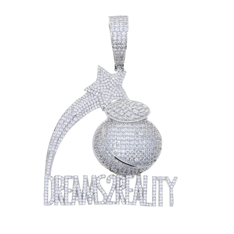 Bling Letters DREAMS TO REALITY Pendant Necklace Gold Plated Zircon CZ Money Bag Star Charm Men&#39;s Women Hip Hop Jewelry