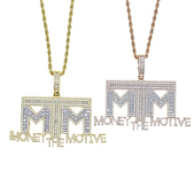 Load image into Gallery viewer, Bling Letters The Money Motive Pendant Necklace Two Tone Color 5A Zircon MM Charm Necklaces Men&#39;s Hip Hop Jewelry
