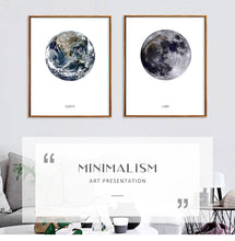 Load image into Gallery viewer, Earth Moon Nordic Art Canvas Painting Wall Waterproof Pictures Spray Ink Unframed Decor Canvas Poster Home Office Decor Picture
