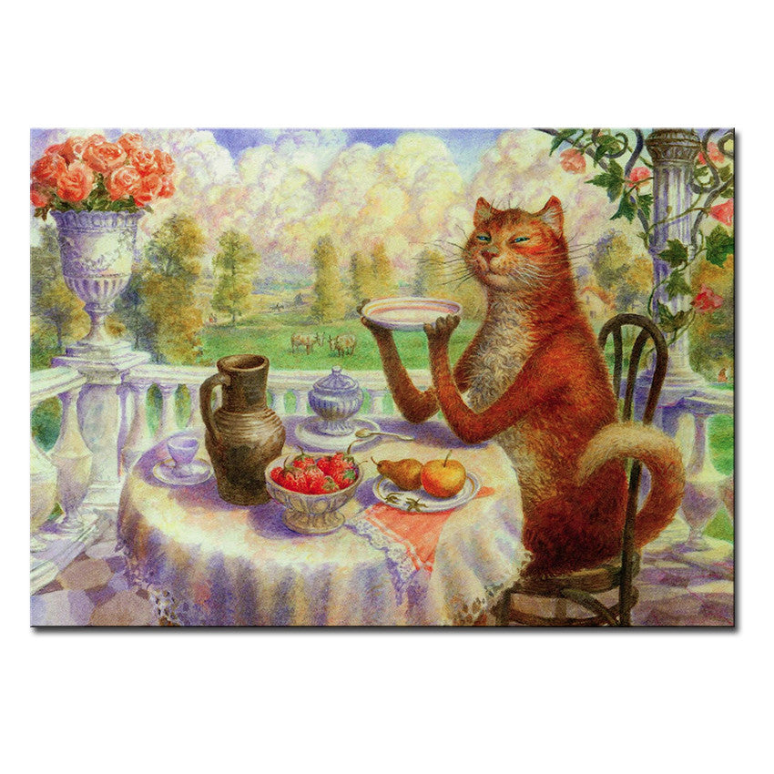 Vladimir Rumyantsev big table eat cat world oil painting wall Art Picture Paint on Canvas Prints wall painting no framed