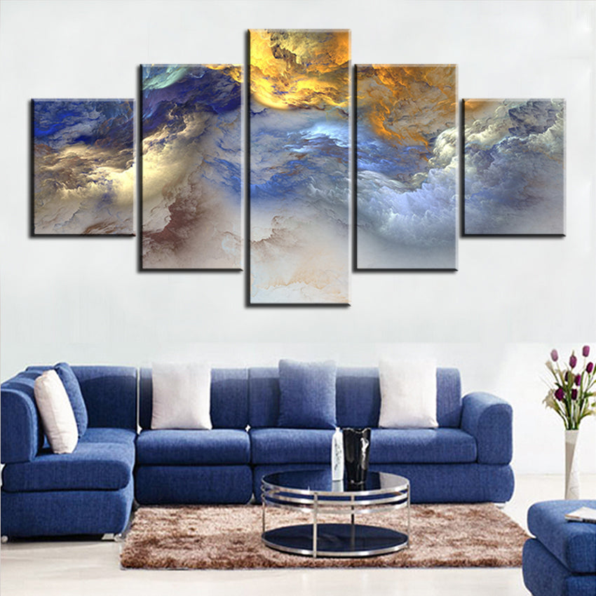 5 pc Set blue yellow grey abstract cloud NO FRAME Oil Painting Canvas Prints Wall Art Pictures For Living Room Decorations