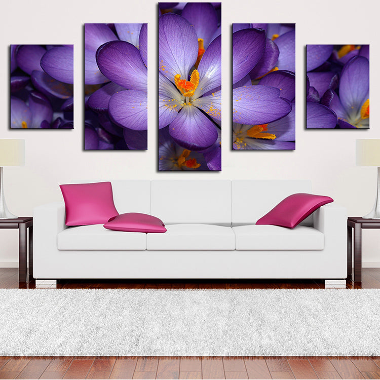 5 Panel purple-flower Modern Home Wall Decor Canvas Picture Art Print ...