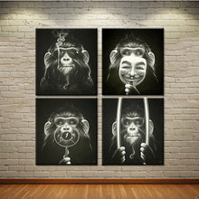Load image into Gallery viewer, 4Panel of one se tDecorative Pictures Balck Abstract Monkey Modern Smoking Picture print On Canvas Wall Oil Paintings No framed
