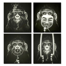 Load image into Gallery viewer, 4Panel of one se tDecorative Pictures Balck Abstract Monkey Modern Smoking Picture print On Canvas Wall Oil Paintings No framed

