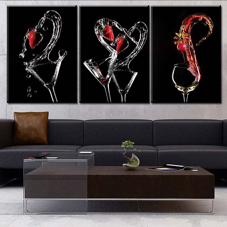 Free shipping 3 PANELS home deco wall decorative frameless oil painting-wine glass print on canvas in the kitchen