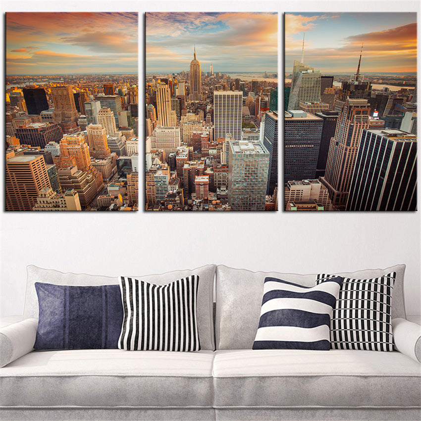 NO FRAME 3pcs new-york-city-seen-sundown Printed Oil Painting On Canvas Oil Painting for Home Decor Wall Decor