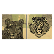 Load image into Gallery viewer, Large size 2pcs Print Oil Painting Wall painting tiger with lion Decorative Wall Art Picture For Living Room paintng No Frame
