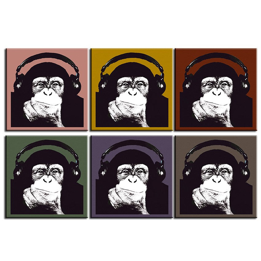 Warhol Monkey music wall art Canvas painting Oil Painting 6pieces/set Modern animals wall picture print room wall decor No Frame