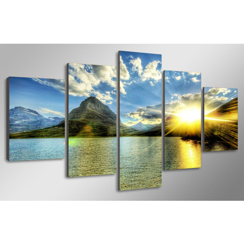 HD Posters Wall Art Modern Pictures Home Decoration Frame 5 Panel Sunrise Mountain Landscape Living Room Printed Painting