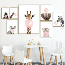 Load image into Gallery viewer, Pink Bubble Elephant Giraffe Child Poster Animal Wall Art Canvas Nursery Print Painting Nordic Kid Baby Room Decoration Picture
