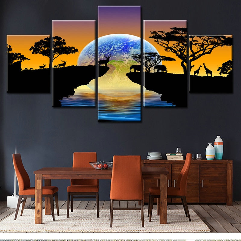 Canvas Painting Home Decoration 5 Piece Wall Art Elephant Deer Animal Pictures Printed Modular Modern Frame Poster Living Room