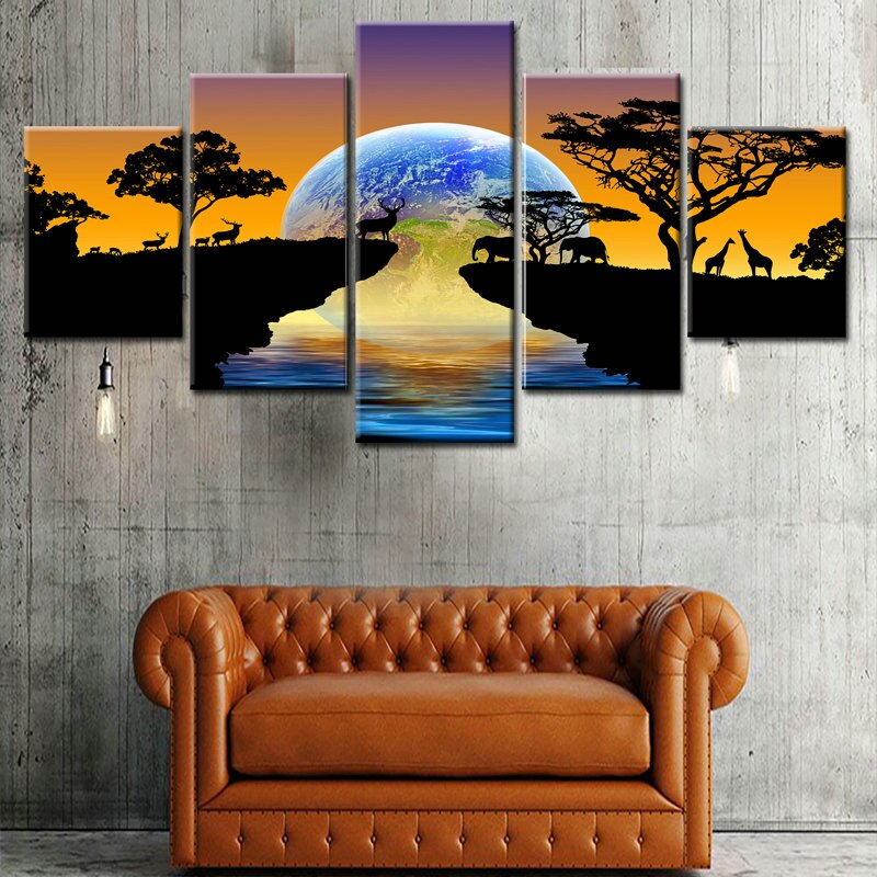 Canvas Painting Home Decoration 5 Piece Wall Art Elephant Deer Animal Pictures Printed Modular Modern Frame Poster Living Room
